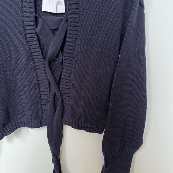 525 America Open Back Lace Up Turtleneck Chunky Knit Sweater Navy Blue S NWT - Picture 9 of 10